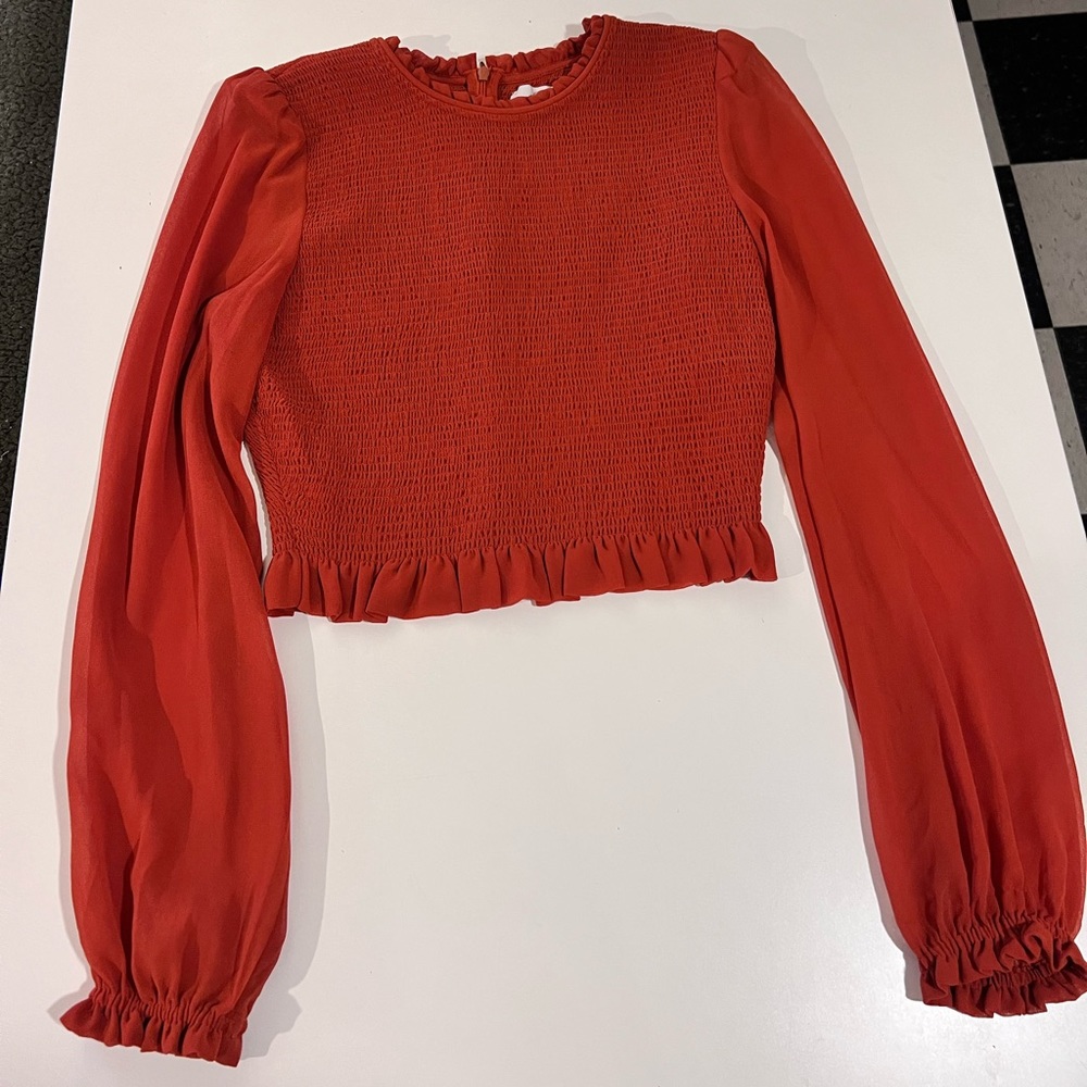 Aritzia Tempest Smocked Chiffon Cropped Blouse